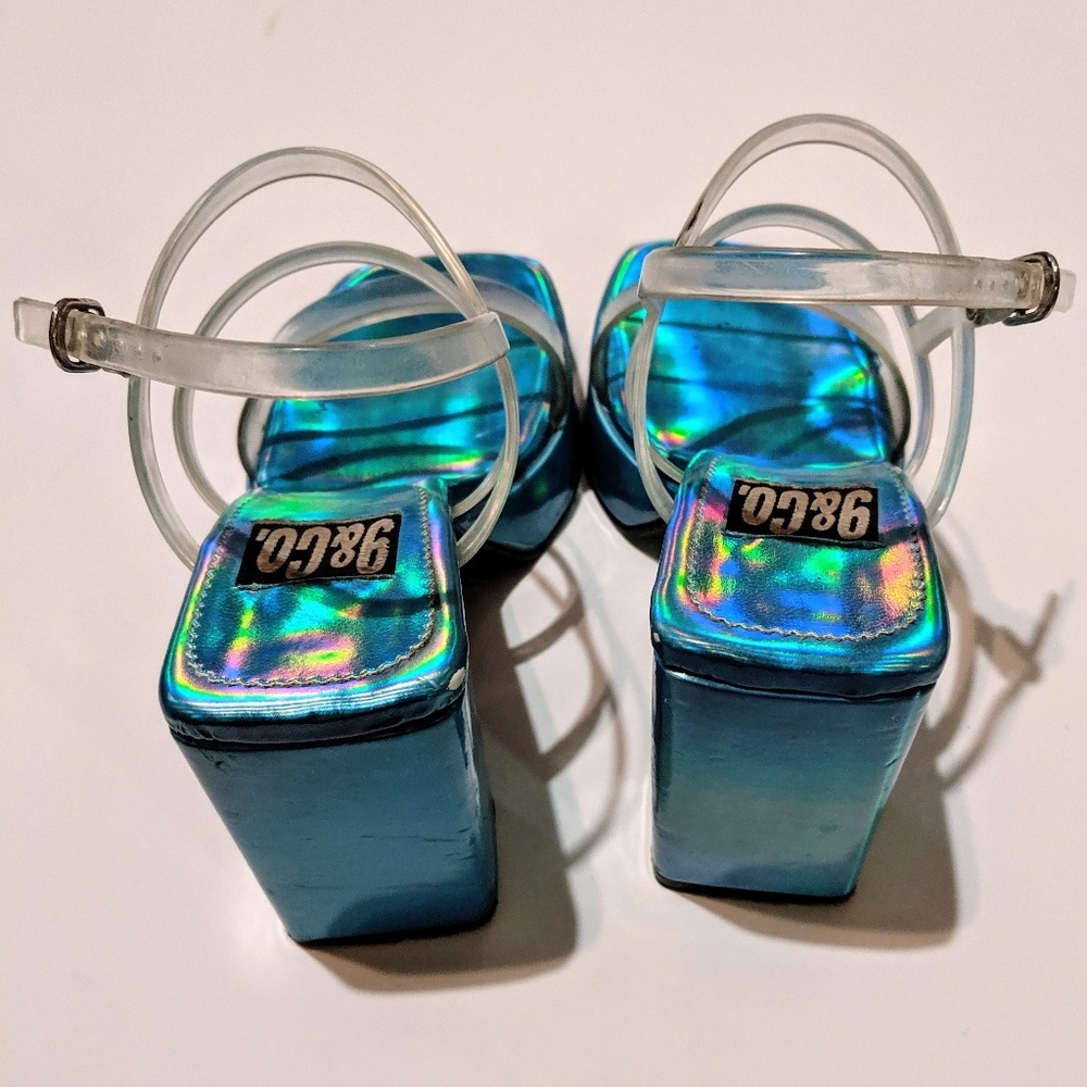 Vintage Metallic Chunky Platform Heels 90s 80s - Picture 5 of 5